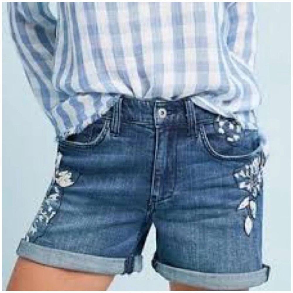 anthropologie pilcro and the letterpress Slim Boyfriend Denim Shorts Sz 26 Boho